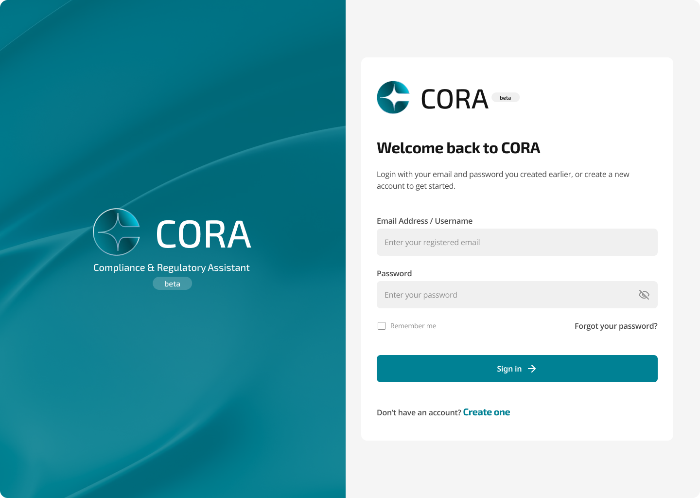 Login screen
