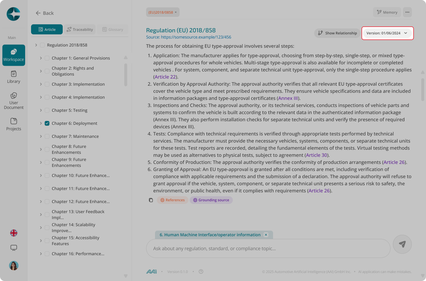 Version picker inside chat