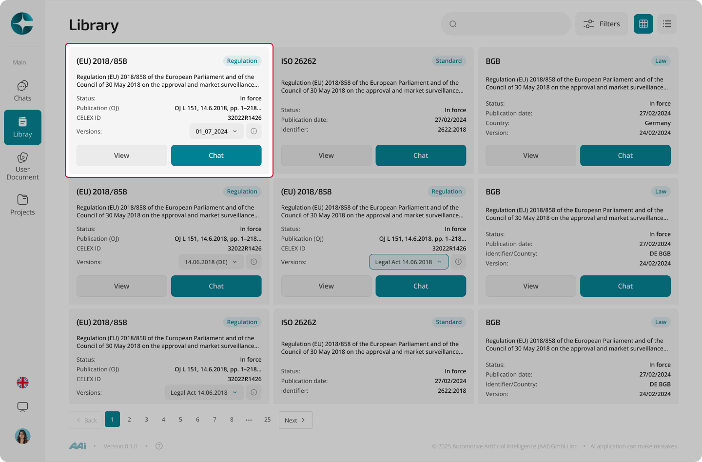 Start chat with a document version