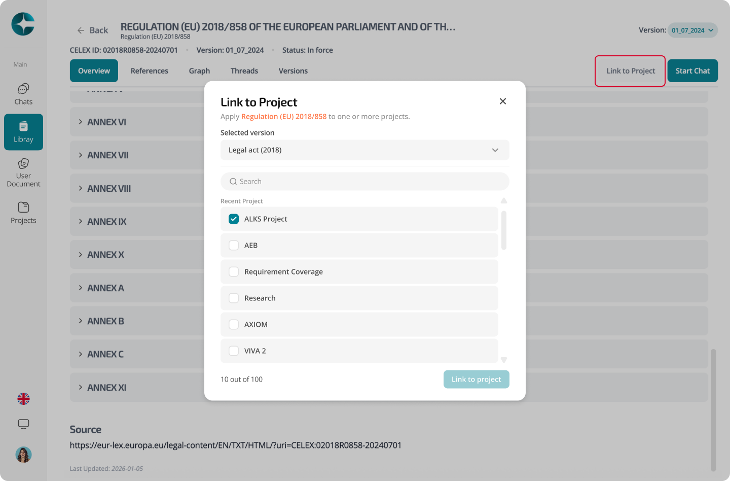 Link from library or user documents