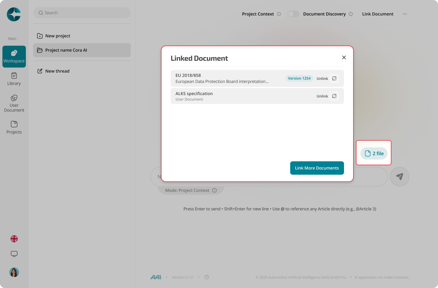 Linked documents panel