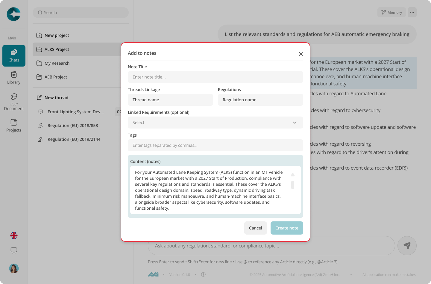 Add note popup