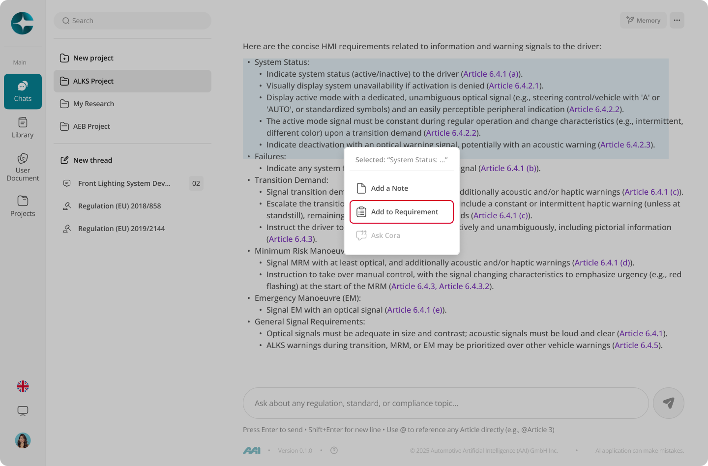 Generate requirement from highlight