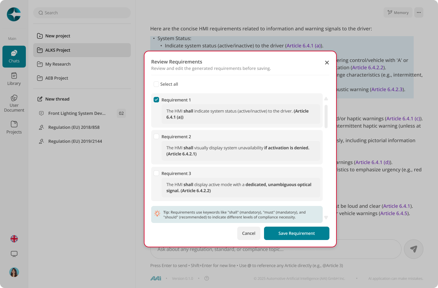 Generated requirements review