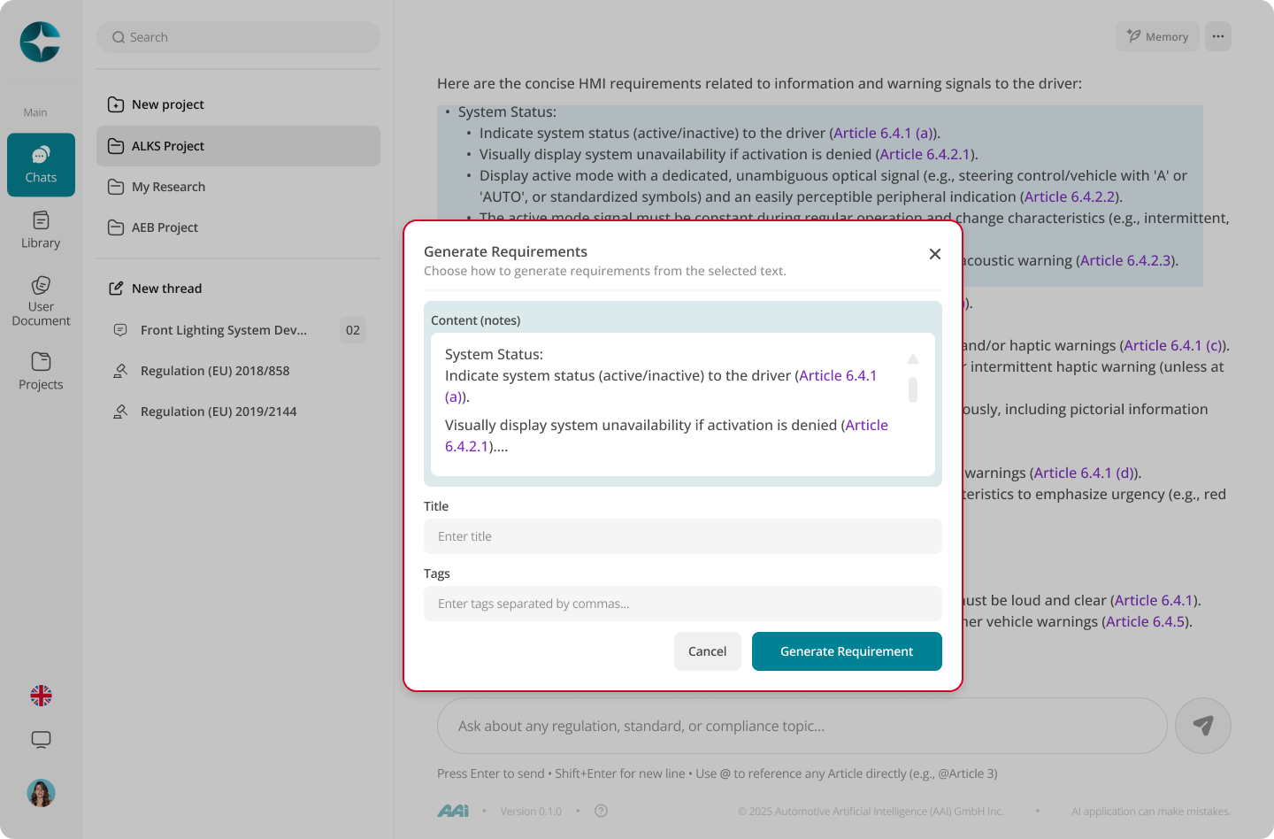 Generated requirements review